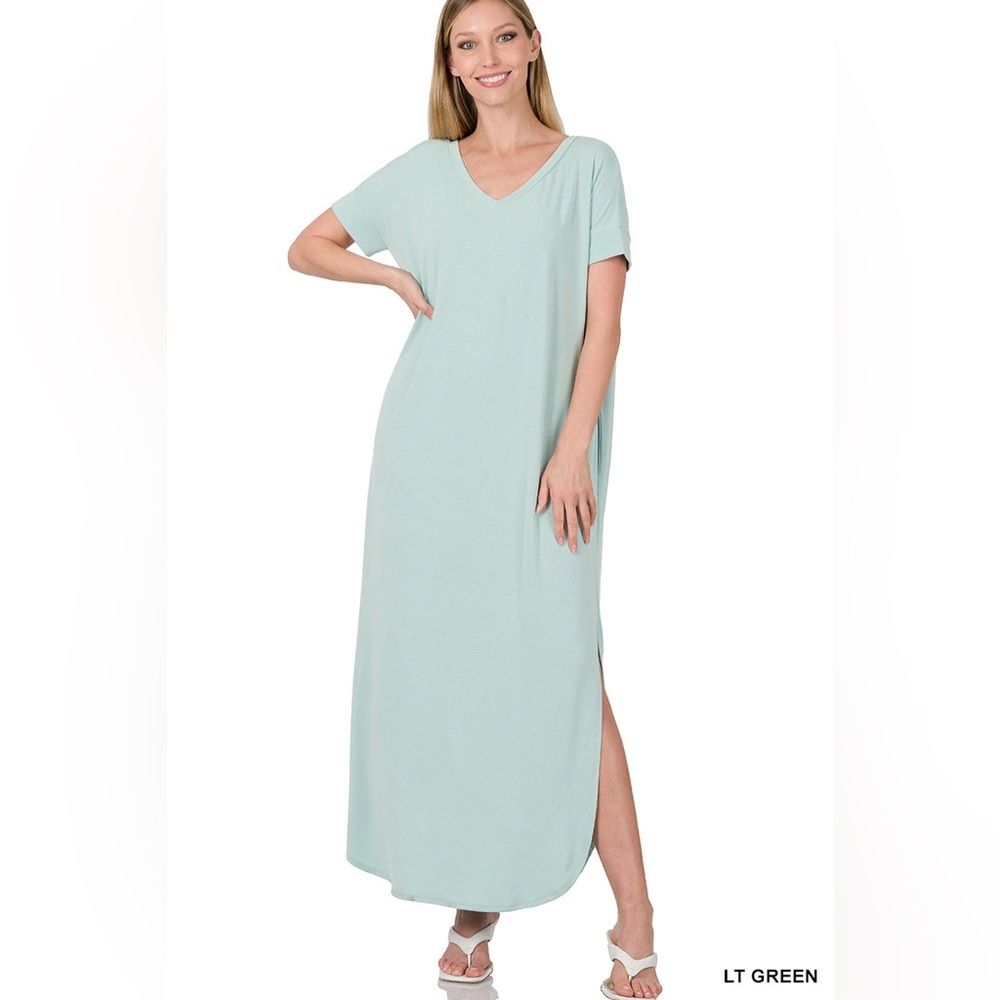Zenana Size 1X Short Sleeve Maxi Dress NWT Light Green